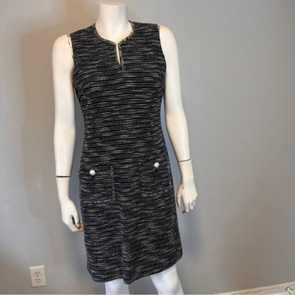 Vestido Casual KARL LAGERFELD Paris Para Mujer - Sin Mangas, Tweed, Con Bolsillos, Talla 8 US, Color Clementine